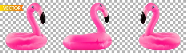 Flamingo kollekció felfújható készlet játékok. Trópusi rózsaszín reális madár elszigetelt fehér háttérrel. Úszó flamingó. — Stock Vector