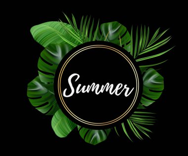 Tropik orman. Orman çiçeği ve palmiye. Vektör çiçek illüstrasyonu.