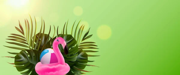 Flor tropical. Banner de flamenco. Palmera selvática y fondo tropical. Ilustración floral vectorial. Colorido banner de flores tropicales . — Vector de stock