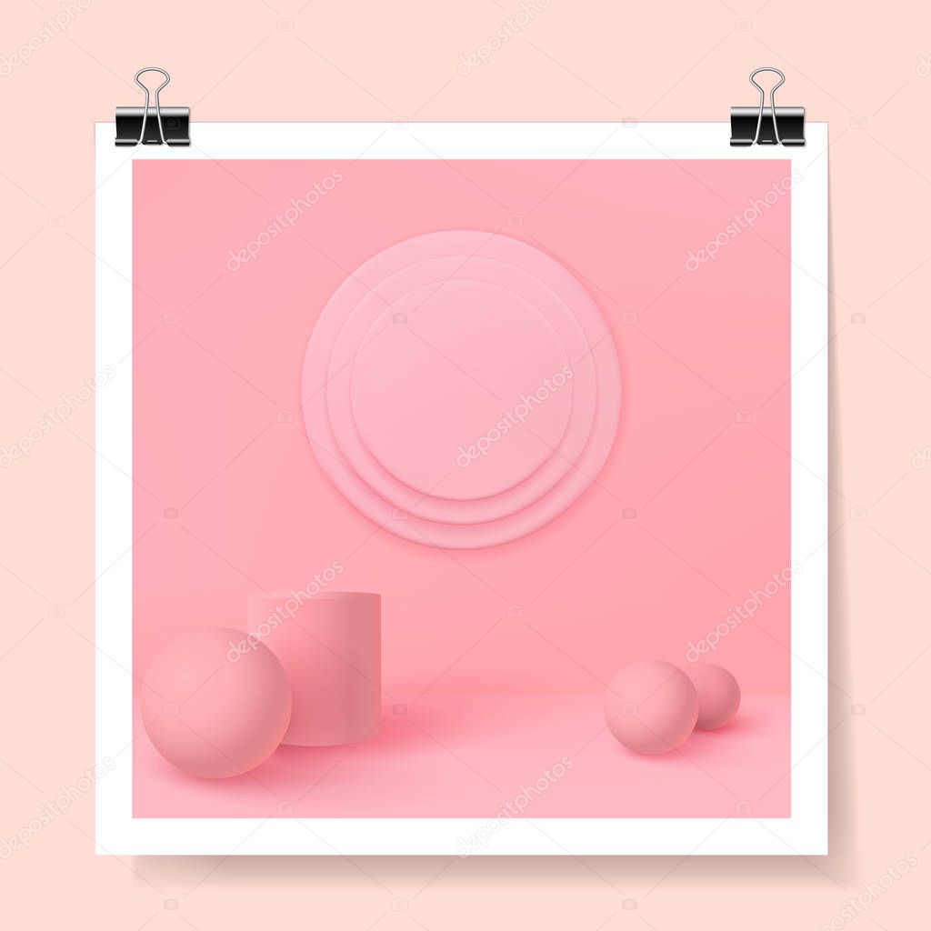 3D shapes globe concept. Isometric Art Trendy Minimal Design. Geometric composition with shapes.