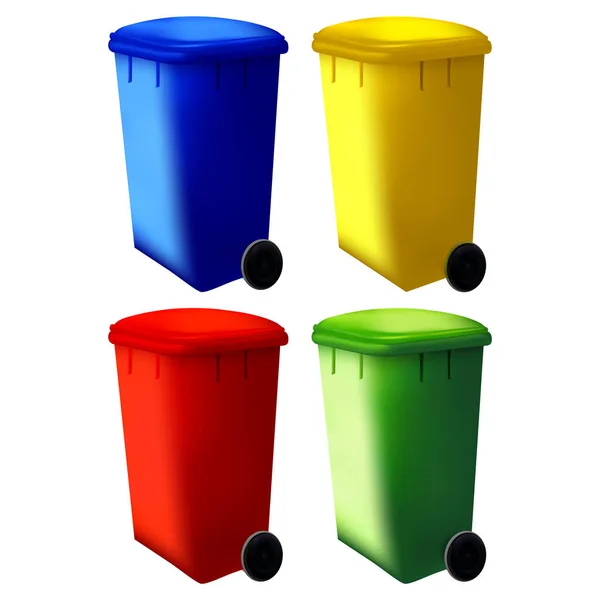 Contenedor reciclado de basura. Aislado en el fondo. Papeleras de la calle. Un cubo de basura colorido. Conjunto de bandeja de clasificación. Colección vectorial . — Vector de stock