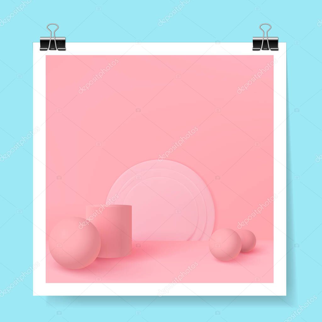 3D shapes fashion concept. Isometric Art Trendy Minimal Design. Geometric composition with shapes .Realistic forms with shadow.