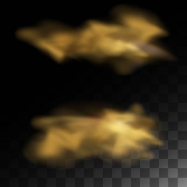 Parçalı toz bulutu, çöl kum fırtınası, bulut bayrağı ve uçuşan kahverengi kum. Sis kokusu gerçekçi doku vektörü çizimi izole.