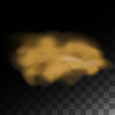 Toprakla kum, şehrin kokusu sis, kalın toz, kahverengi bulut. Gerçekçi vektör izole edilmiş toz bulutu.