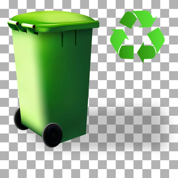 Recipiente reciclado de lixeira. Caixote do lixo na rua. A classificar o sistema ecológico. Coleta vetorial de símbolo reciclado em caixa colorida . — Vetor de Stock