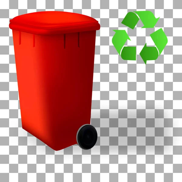 Recipiente reciclado de lixeira. Caixote do lixo na rua. A classificar o sistema ecológico. Coleta vetorial de símbolo reciclado em caixa colorida . — Vetor de Stock