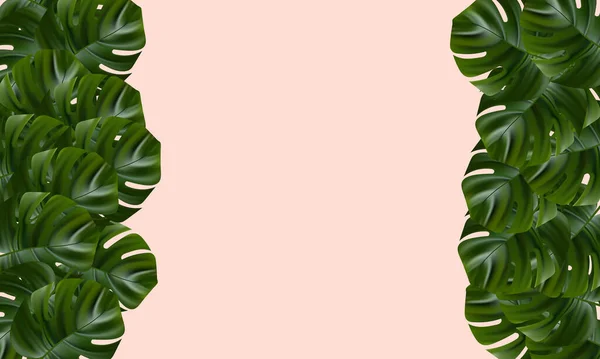 Тропические листья. Джунгли фон цветок и пальма. Векторные джунгли. Экзотические тропические джунгли тропических лесов ярко-зеленый монстр оставляет рамку шаблона на розовом фоне . — стоковый вектор