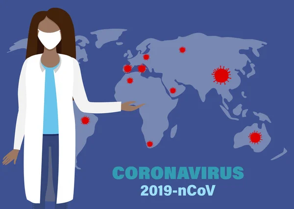 新型的科罗纳韦病毒COVID-19医学感染。病毒的信息症状在红色上包裹着19个分子。危险的亚洲Ncov Corona病毒大流行病风险背景设计. — 图库矢量图片