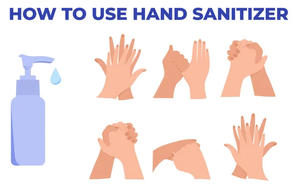 Lávate las manos con gel de alcohol. Higiene personal, procedimiento infográfico prevención de enfermedades limpias covid-19 . — Vector de stock