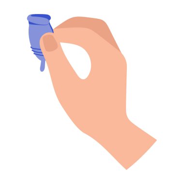 Adet bardağı, adet döneminde kadınlar için hijyenik koruma. Kan toplamak için bir cihaz, sıfır atık bardağı. Vektör bilgi komutu.