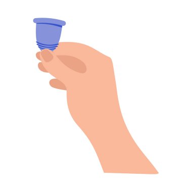 Adet bardağı, adet döneminde kadınlar için hijyenik koruma. Kan toplamak için bir cihaz, sıfır atık bardağı. Vektör bilgi komutu.