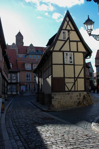 Block stone street with half-timbered buildings — Stock Photo, Image