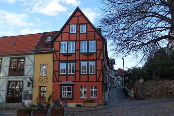 Road near half-timbered buildings — Stock Photo, Image