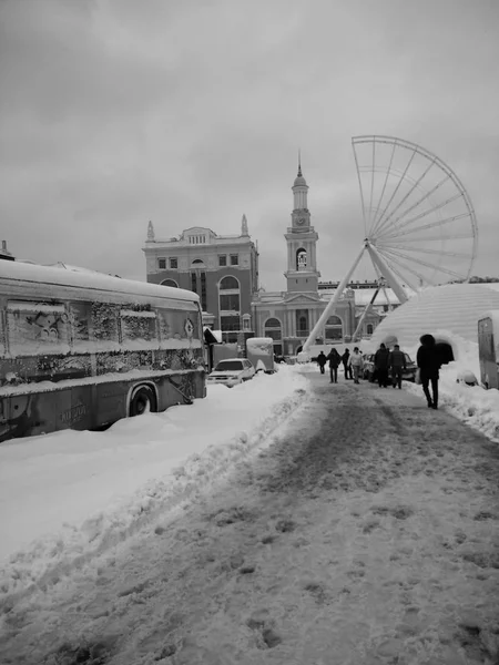 New Year Christmas 2018 Celebration Kontractova Square Ferris Wheel Kyiv — Stock Photo, Image