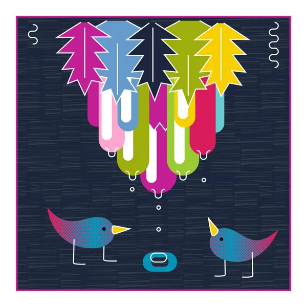 Cute birds exotic fruit water drops. Baby shower invitation card