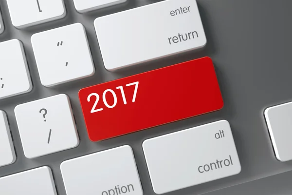 Red 2017 Button on Keyboard. 3D. — Stock Photo, Image