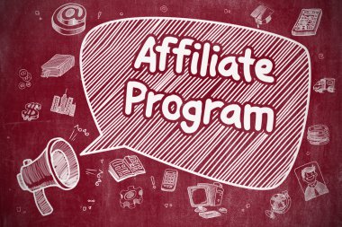 Affiliate Programı - Kırmızı Chalkboard Üzerinde Doodle İllüstrasyon.
