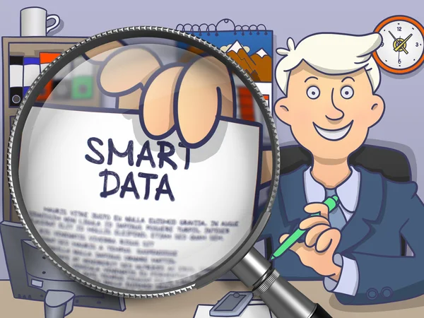 Smart Data tramite lente d'ingrandimento. Stile Doodle . — Foto Stock