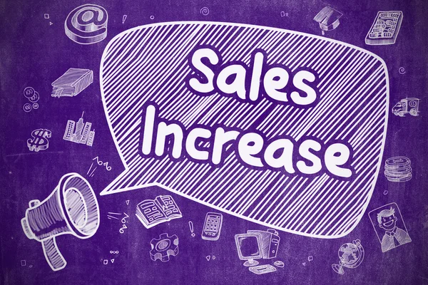 Zvýšení prodeje-Doodle ilustrace na purpurovém Kalichově desce. — Stock fotografie
