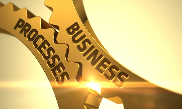 Business Processes on the Golden Cog Gears. 3D. — Stock Photo, Image