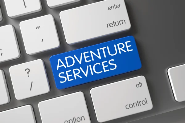 Keyboard with Blue Key - Adventure Services. 3D. — Stock Photo, Image