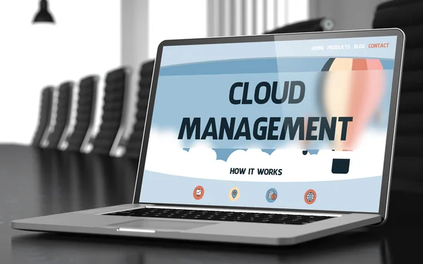 Cloud Management-på laptop skärm. Närbild. 3d. — Stockfoto
