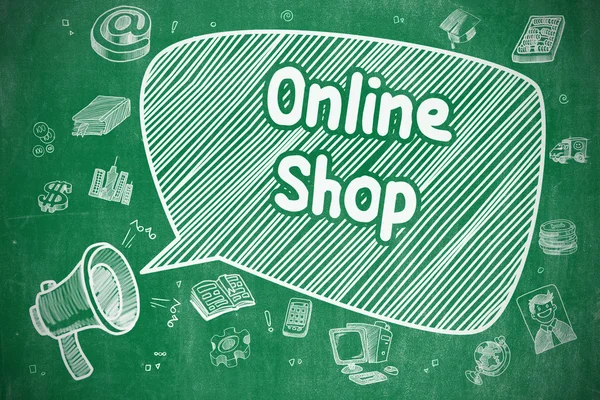 Online Shop-doodle illustratie op groene schoolbord. — Stockfoto
