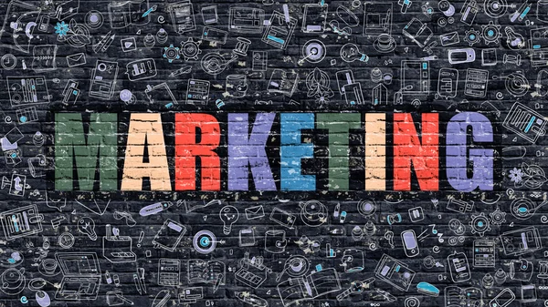 Marketing Concept. Multicolor on Dark Brickwall. — Stock Photo, Image