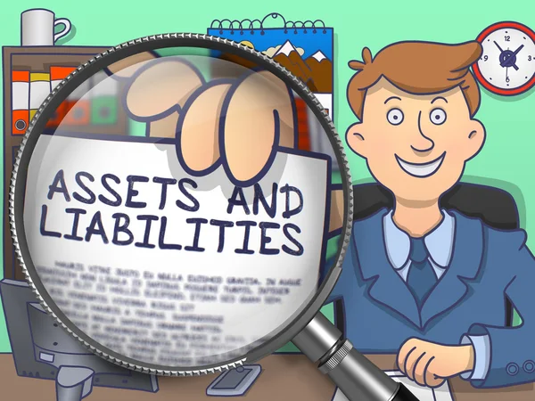 Assets and Liabilities through Magnifier. Doodle Design. — Stock Photo, Image