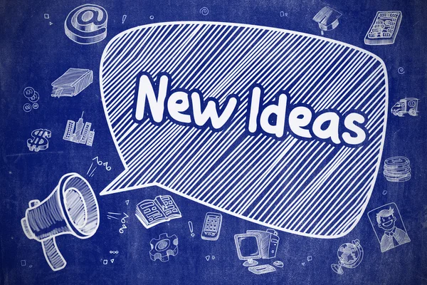 Nuevas ideas - Ilustración de Doodle en pizarra azul . —  Fotos de Stock