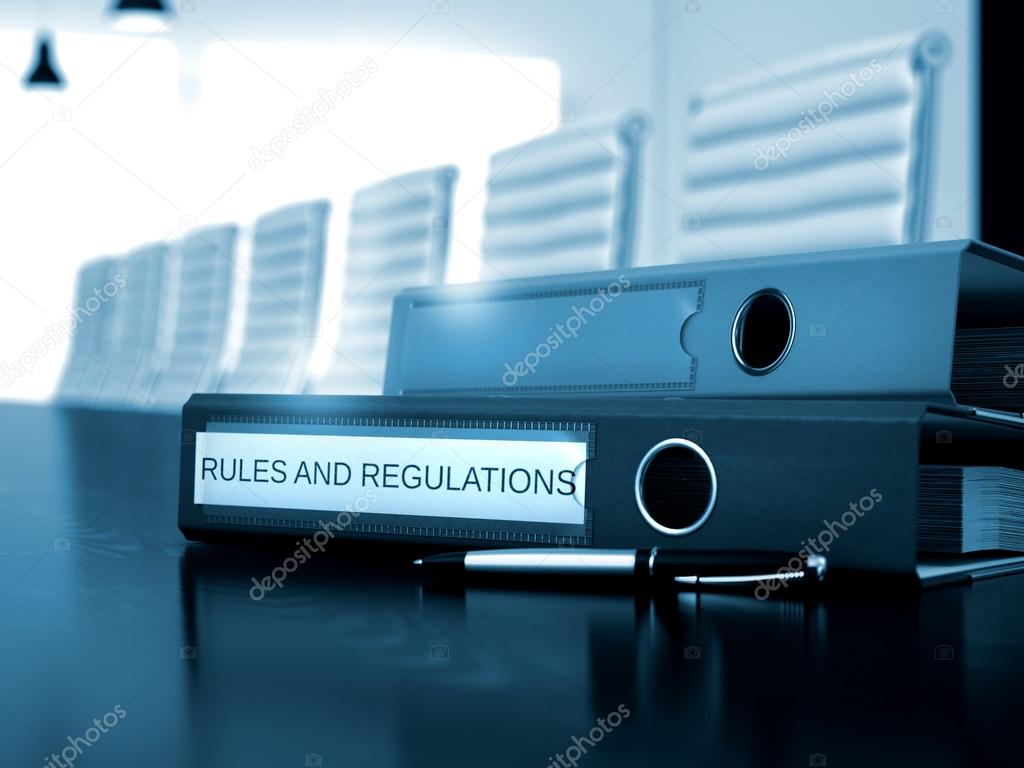 Rules And Regulations on Folder. Blurred Image. 3D