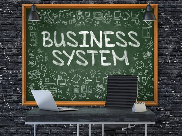 Business System-hand getrokken op groene schoolbord. 3d. — Stockfoto