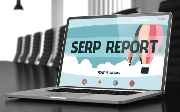 SERP jelentés laptop Meeting Room. 3d. — Stock Fotó