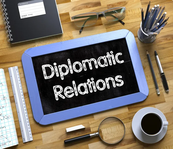 Small Chalkboard with Diplomatic Relations Concept. 3D. — Stock Photo, Image