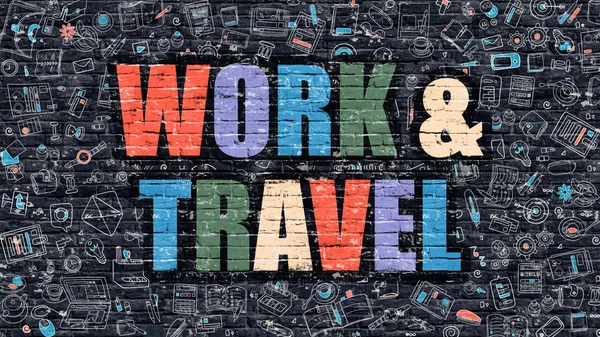 Arbeit und Reisen in bunten Farben. Doodle-Design. — Stockfoto