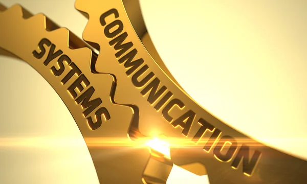 Golden Cogwheels with Communication Systems Concept. 3D. — Stock Photo, Image