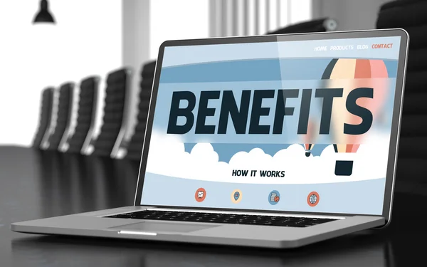 Benefits Concept on Laptop Screen. 3D. — Stock Photo, Image