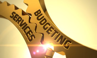 Budgeting Services Concept. Golden Cog Gears. 3D. clipart