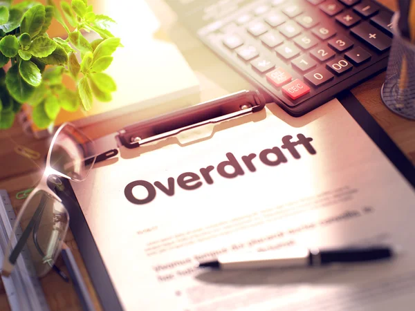 Overdraft - Text in der Zwischenablage. 3d. — Stockfoto