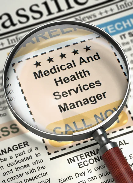 Now Hiring Medical And Health Services Manager. 3D. — Stock Photo, Image