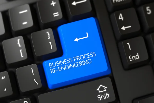 Tangentbord med blå knapp-Business process re-Engineering. 3d. — Stockfoto