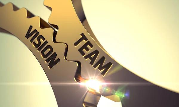 Golden Metallic Cogwheels with Team Vision Concept. 3D. — Stock Photo, Image