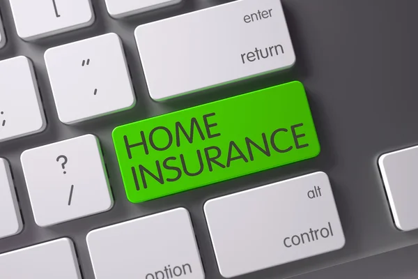 Zöld Home Insurance kulcs a billentyűzeten. 3d. — Stock Fotó