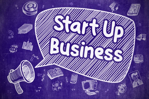 Start Up Business - Cartoon Illustration on Blue Chalkboard. — Stock Photo, Image