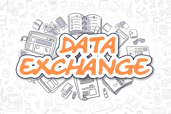 Data Exchange - Doodle Orange Text. Business Concept.