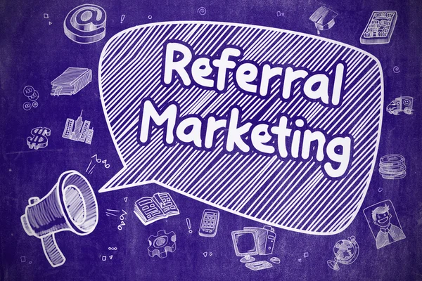 Reference marketing-Doodle ilustrace na modré tabuli. — Stock fotografie