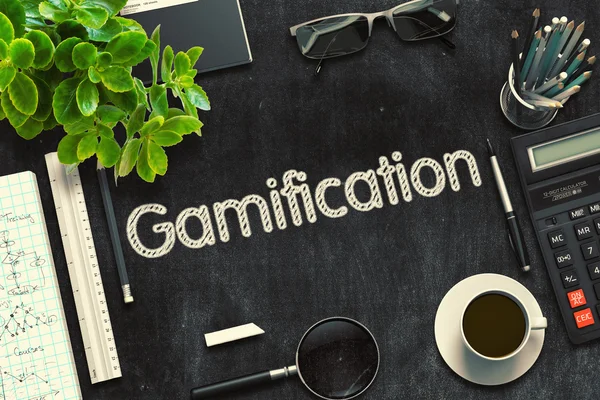 Gamification Concept on Black Chalkboard. 3D Rendering. — Stock Photo, Image