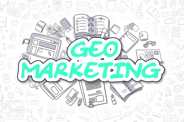 Geo Marketing - kreslené zelený Text. Obchodní koncept. — Stock fotografie