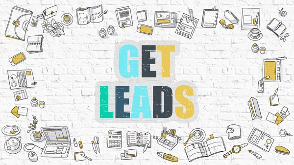 Multicolor Get Leads on White Brickwall. Doodle Style. — Stock Photo, Image