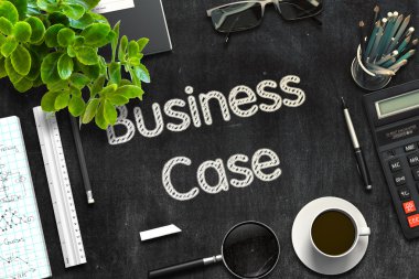 İş Çantası El Yazısı Siyah Chalkboard üzerinde. 3d Rendering.